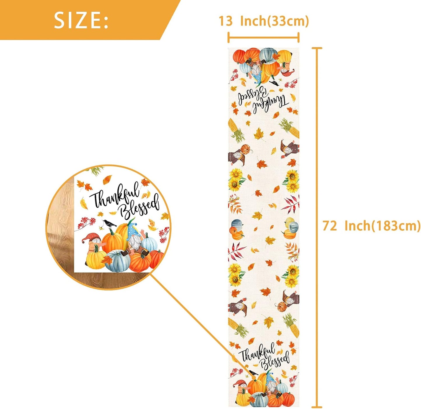 Thanksgiving Table Runner 72 Inch Long, Burlap Thanksgiving Runners for Table Coffee Dining, Thanksgiving Pumpkin Gnome Decor Farmhouse Table Runner Kitchen Decor