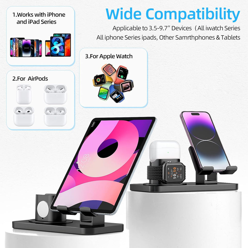 180°Rotation Phone Charger Stand Holder，3In1 Charger Dock, Charging Stand for Apple Iwatch/Airpods/Ipad and Most Smartphones (Black1)