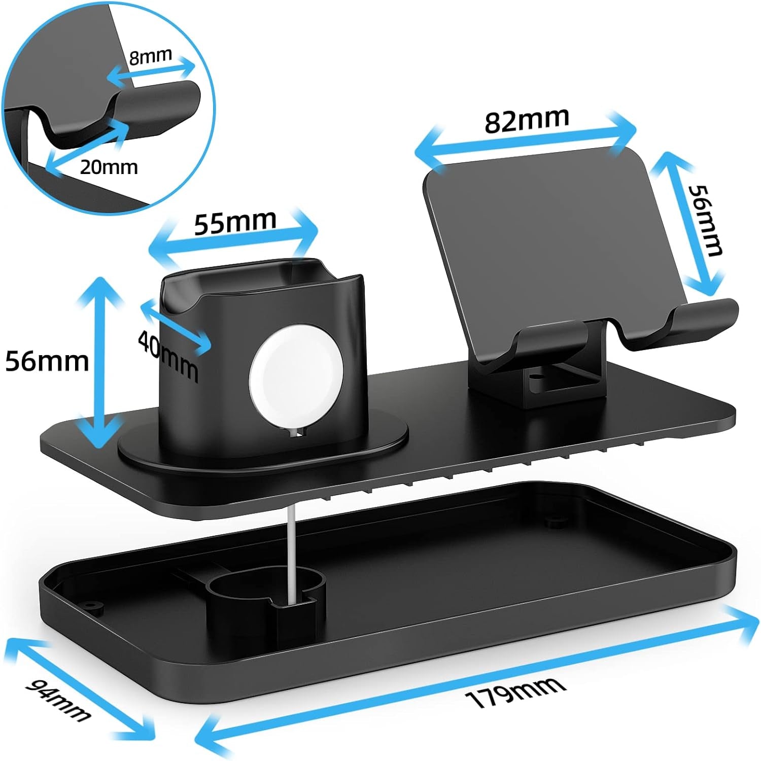 180°Rotation Phone Charger Stand Holder，3In1 Charger Dock, Charging Stand for Apple Iwatch/Airpods/Ipad and Most Smartphones (Black1)