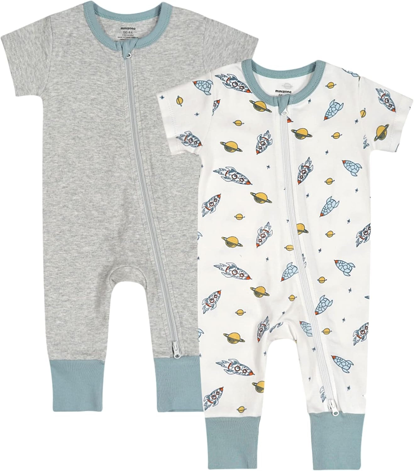 Baby Boys Girls 2 Pack 2 Way Zipper Footless Pajamas Cotton Short Sleeve Printing Romper Sleep and Play