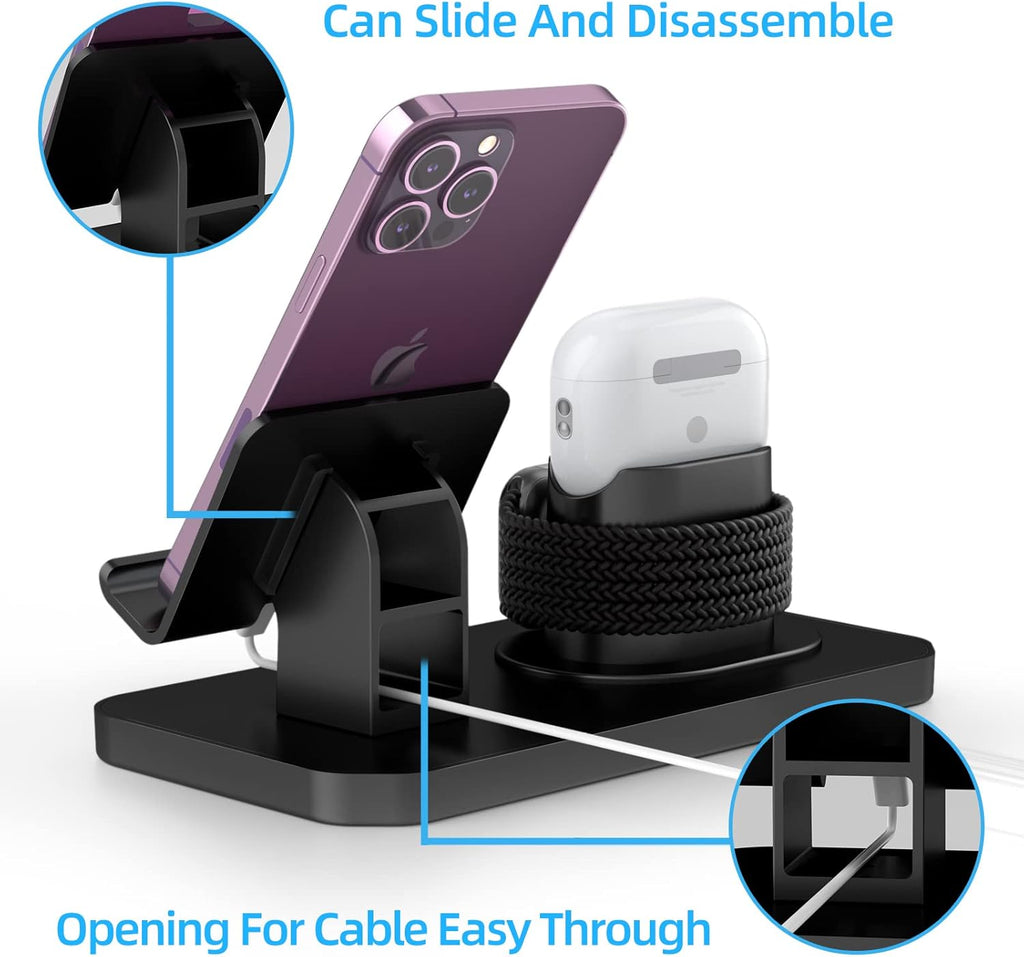 180°Rotation Phone Charger Stand Holder，3In1 Charger Dock, Charging Stand for Apple Iwatch/Airpods/Ipad and Most Smartphones (Black1)