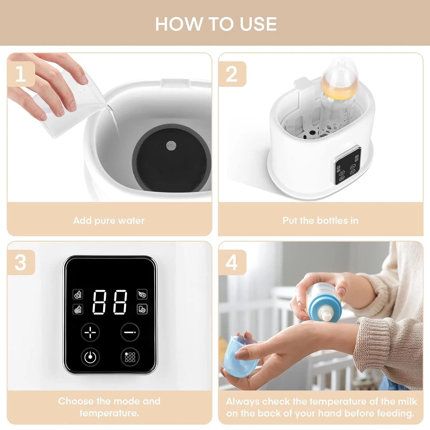 Baby Bottle Warmer 9-In-1 Multifuntion Breast Milk Warmer, Fast Baby Food Heater & Defrost Warmer with Timer for Twins, LCD Display Accurate Temperature Adjustment, 24H Constant Mode