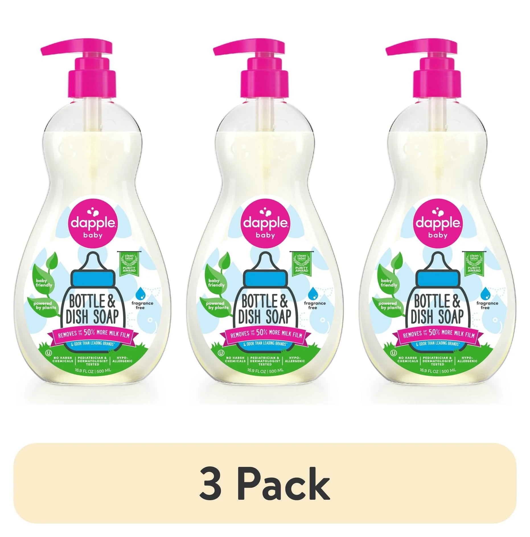 (3 Pack)  Baby Bottle and Dish Soap for Baby Products, Fragrance-Free, 16.9 Fl Oz