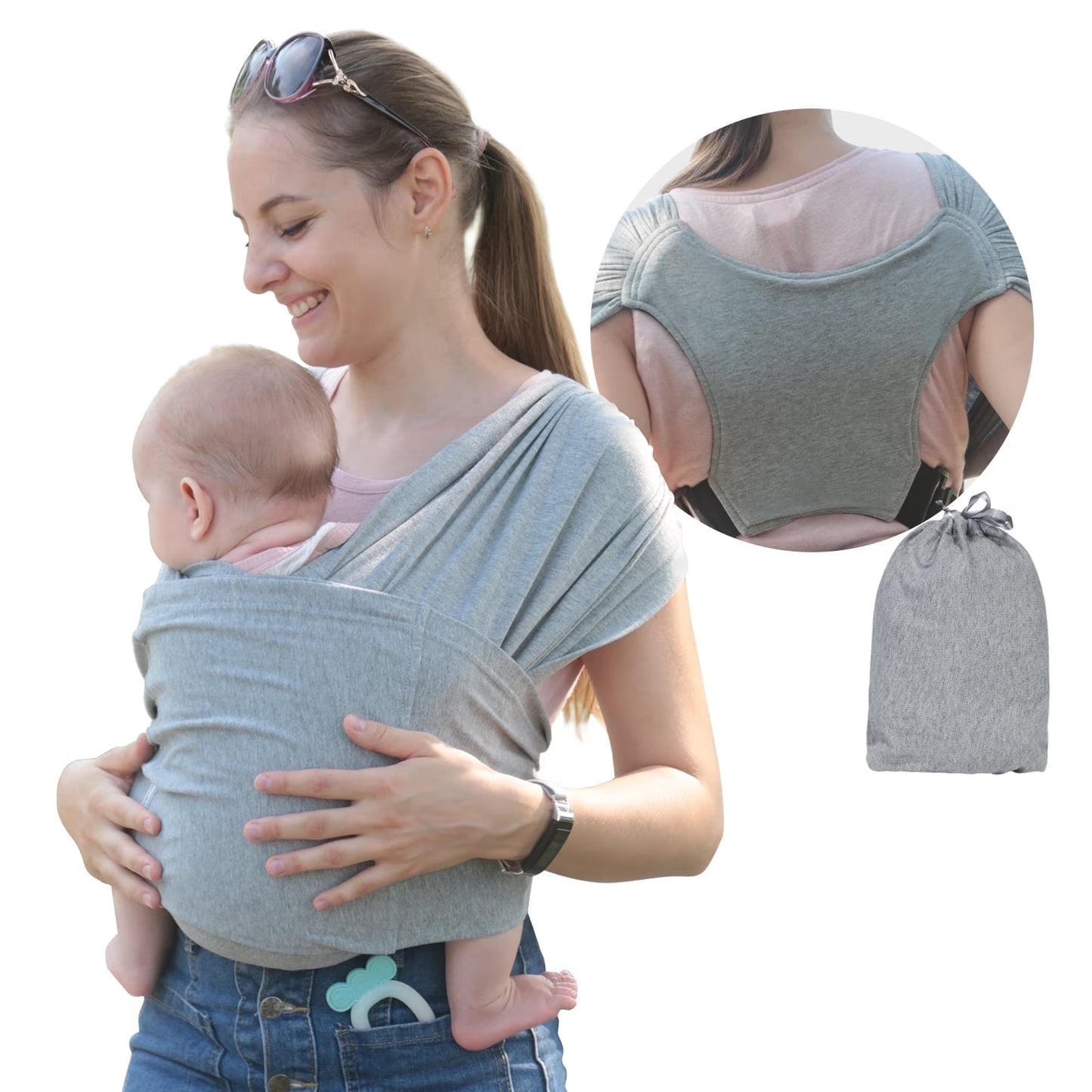 Wrap Carriers Premium Organic Cotton Adjustable Slings, for Toddlers, Infant, Newborn, Light Gray