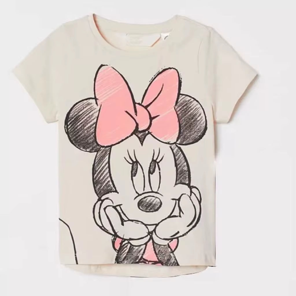 Minnie Printing T-Shirt Babies Girls O-Neck Bottoming Shirt Fashion Simple Cute Short Sleeve Tops Child Cartoon Clothes