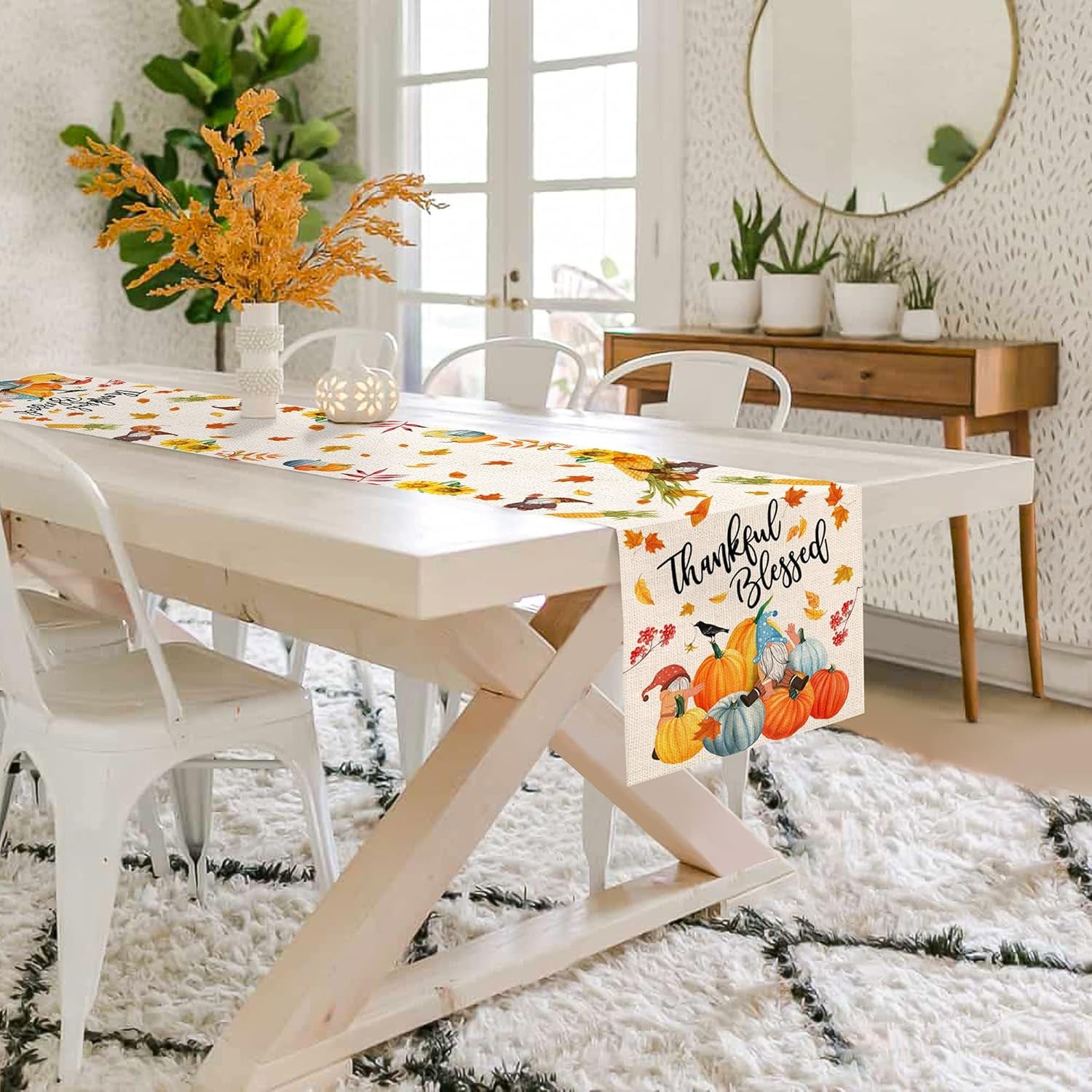 Thanksgiving Table Runner 72 Inch Long, Burlap Thanksgiving Runners for Table Coffee Dining, Thanksgiving Pumpkin Gnome Decor Farmhouse Table Runner Kitchen Decor