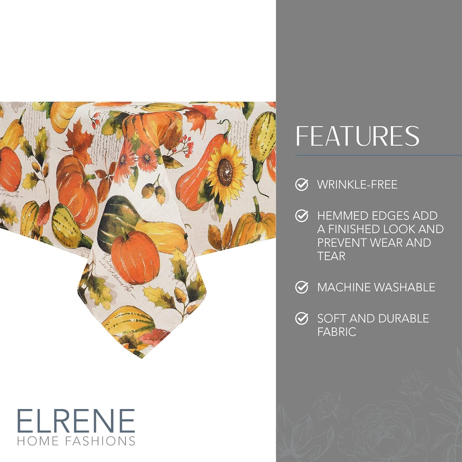 Home Fashions Grateful Season Fall Harvest Tablecloth, 52 in X 52, Square