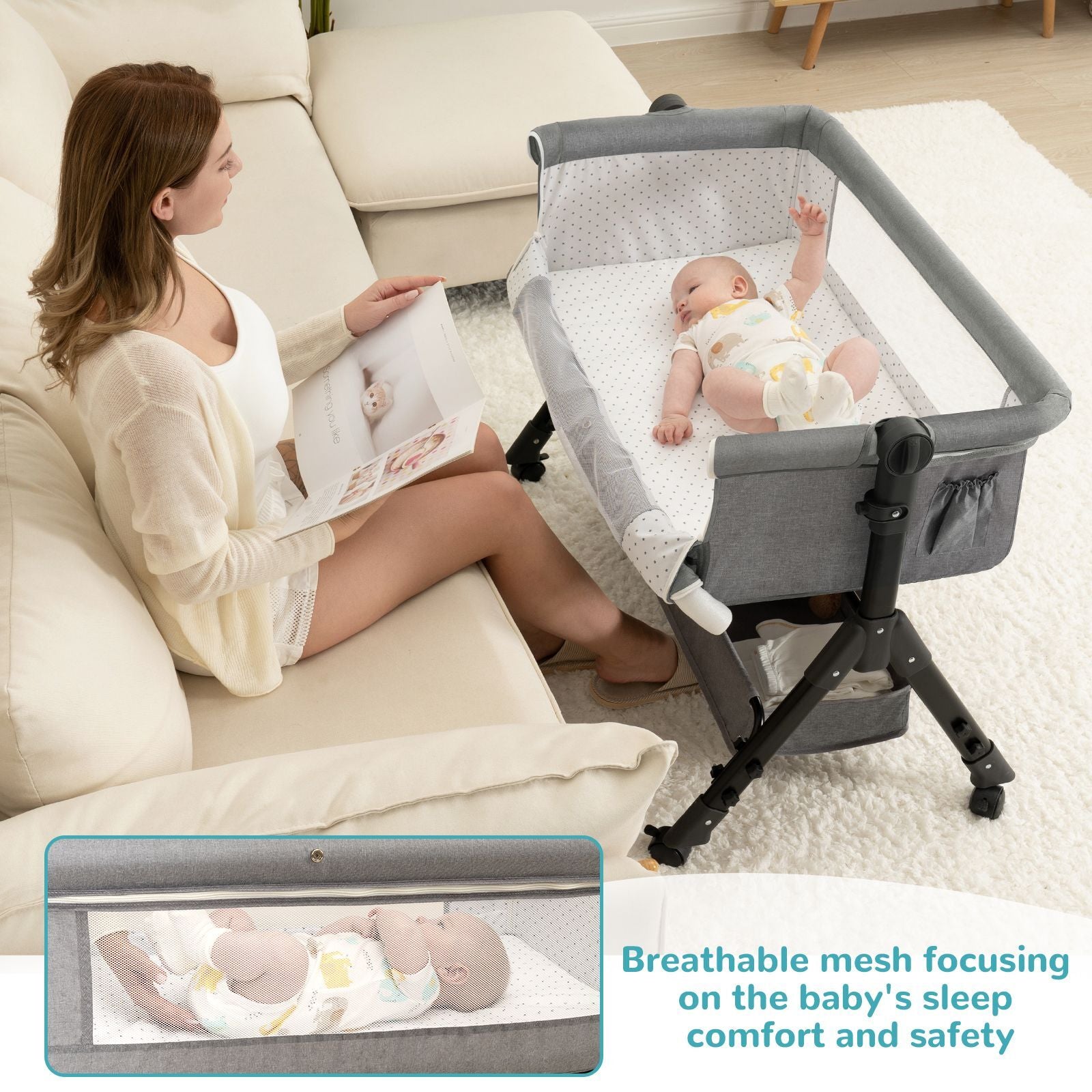 3 in 1 Baby Bassinet, Bedside Sleeper, & Playpen, Easy Folding Portable Crib