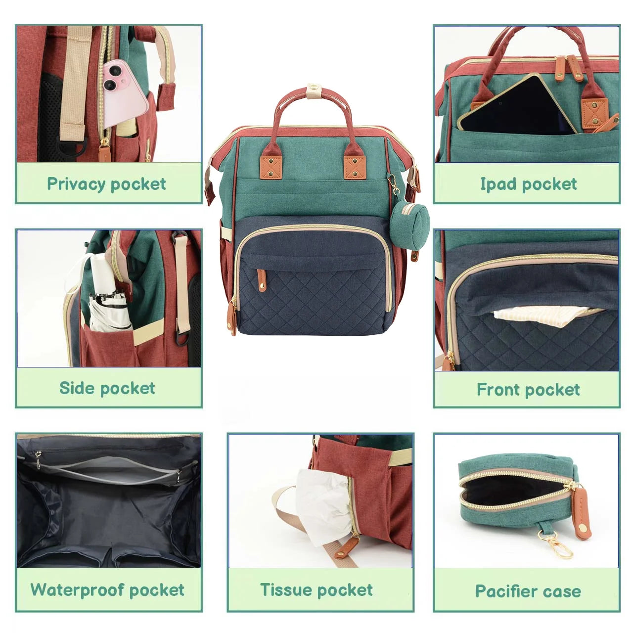 Baby Diaper Bag Backpack, Diaper Bag for Dad Mom , Insulated Milk Bottle Pockets, Pacifier Case, Large Diaper Bag for Travel (Colorful)