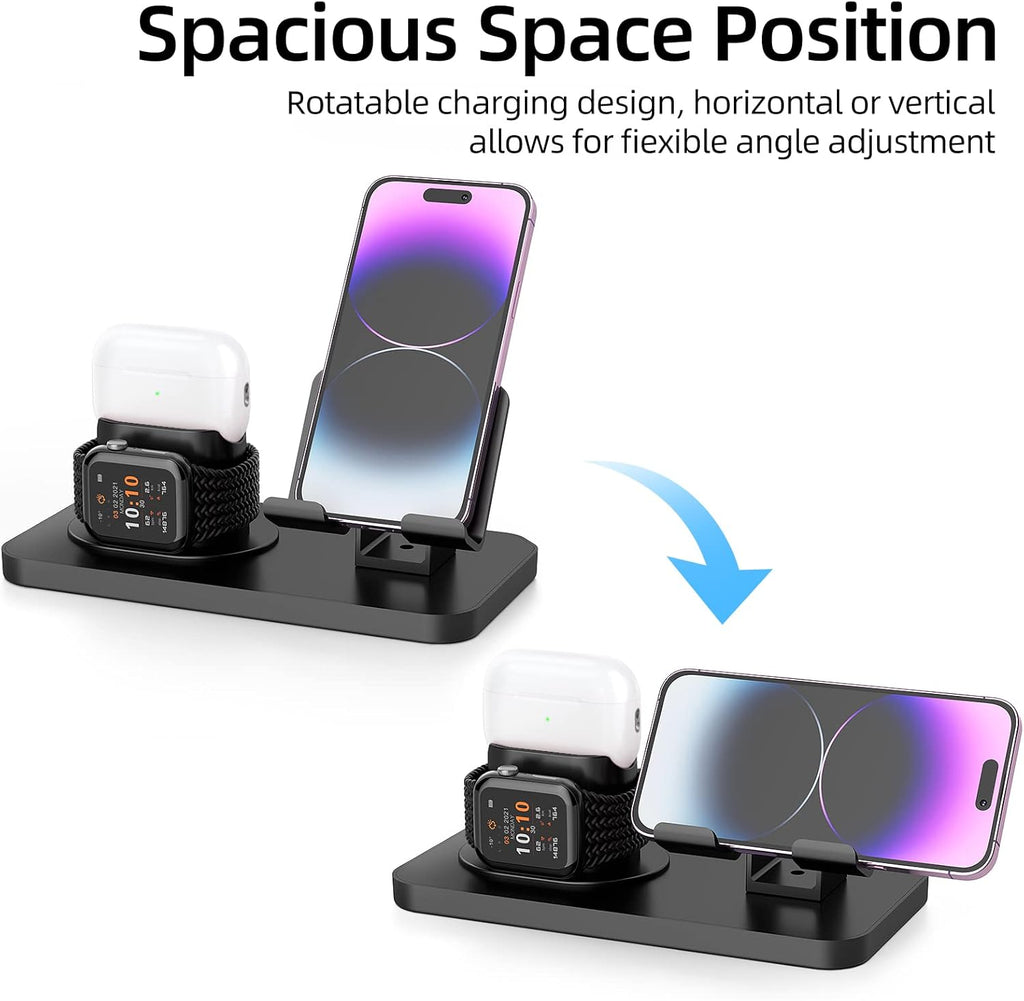 180°Rotation Phone Charger Stand Holder，3In1 Charger Dock, Charging Stand for Apple Iwatch/Airpods/Ipad and Most Smartphones (Black1)