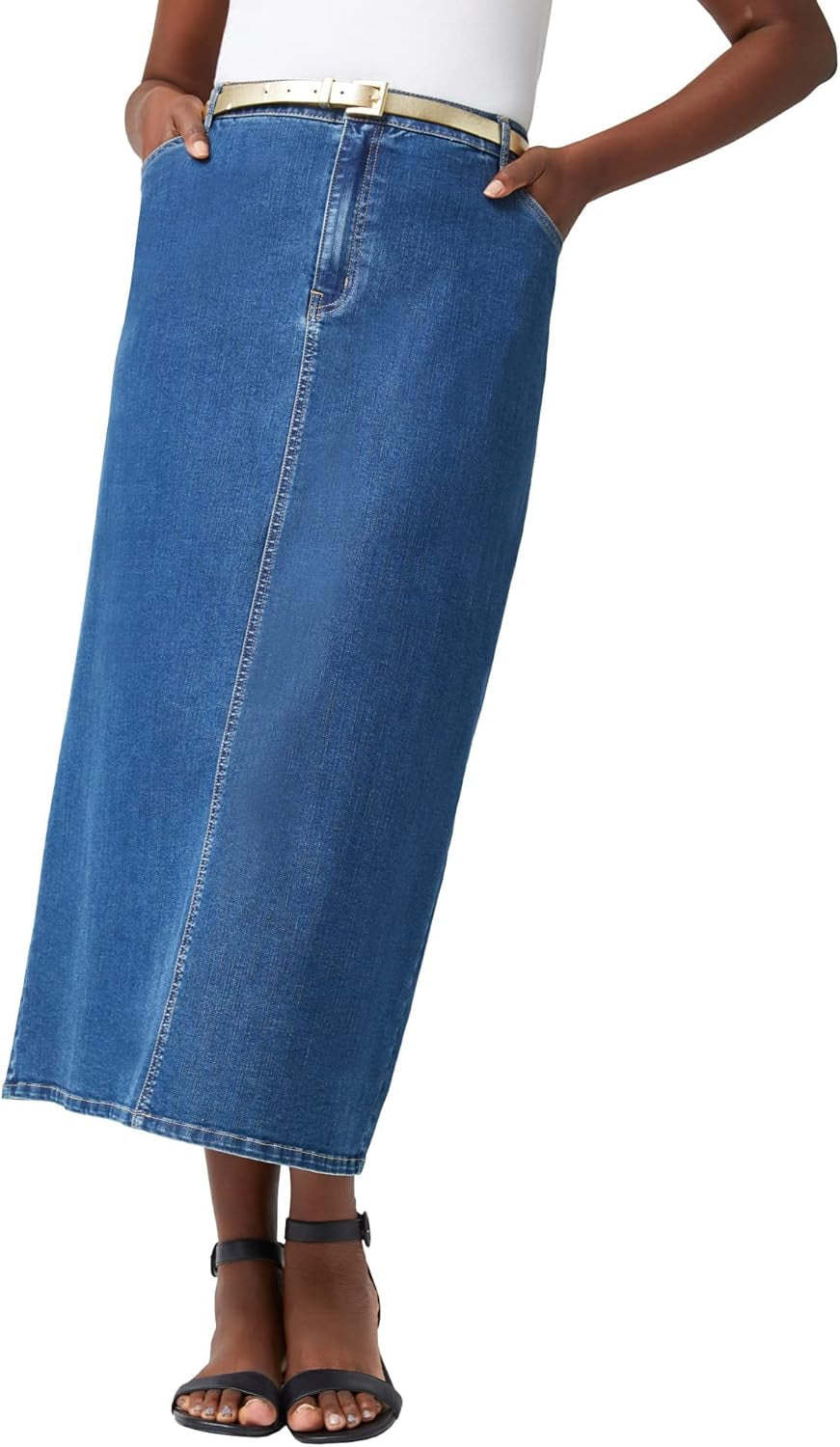 Women'S plus Size True Fit Front Button Casual Denim Skirt