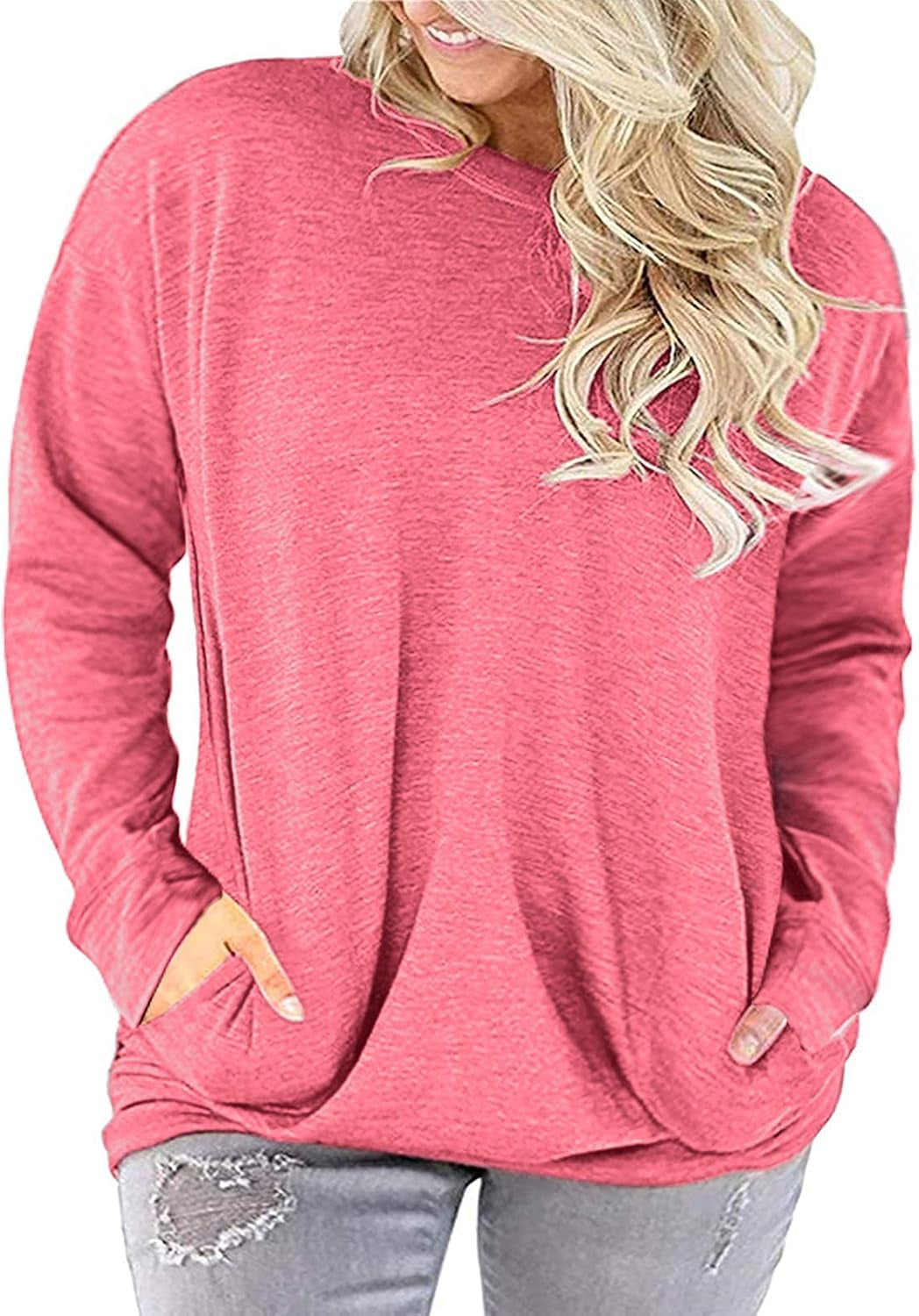 Womens plus Size Tops Casual Short Sleeve round Neck Tunic Tops with Pockets Shirts