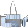 14.5"L Rainbow 5 Piece Multi-Pocket Diaper Bag Tote with Matching Changing Pad, Baby Wipes Case, Insulated Bottle Bag & Organizer Pouch for Newborns, Infants & Toddlers in Blue & Gray