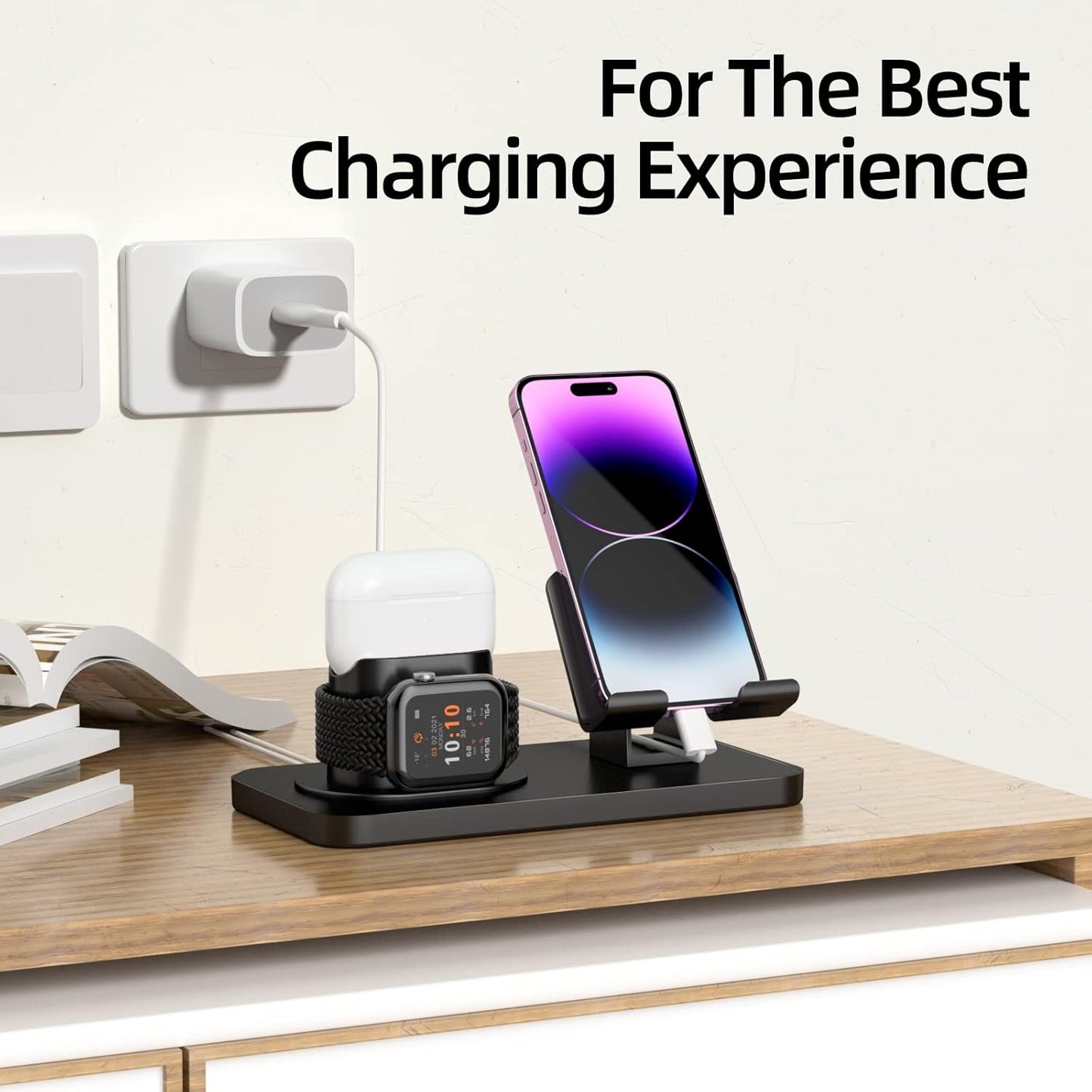 180°Rotation Phone Charger Stand Holder，3In1 Charger Dock, Charging Stand for Apple Iwatch/Airpods/Ipad and Most Smartphones (Black1)