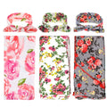 BQUBO 3 Sets Receiving Blanket with Headbands Newborn Baby Floral Printed Baby Shower Swaddle Gift