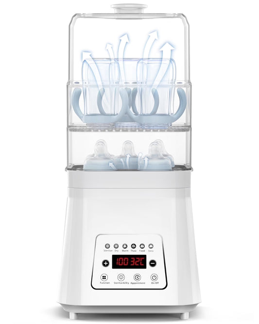 8-In-1 Bottle Sterilizer and Dryer, Electric Steam with Baby Bottle Warmer, Food Prep, White