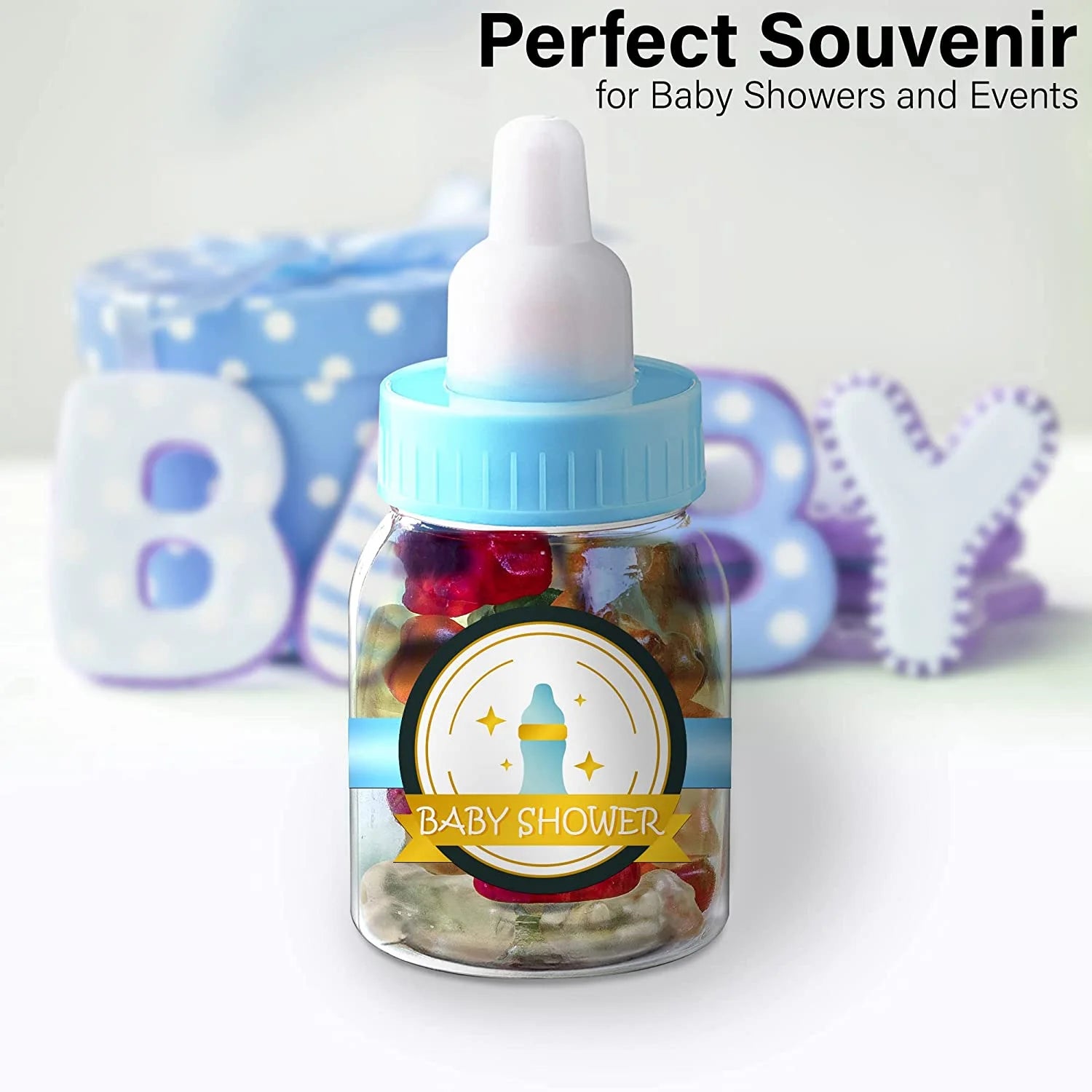 Blue Plastic Baby Bottles for Baby Shower - 3.5" Party Favor - Pack of 48