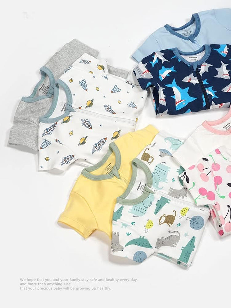 Baby Boys Girls 2 Pack 2 Way Zipper Footless Pajamas Cotton Short Sleeve Printing Romper Sleep and Play