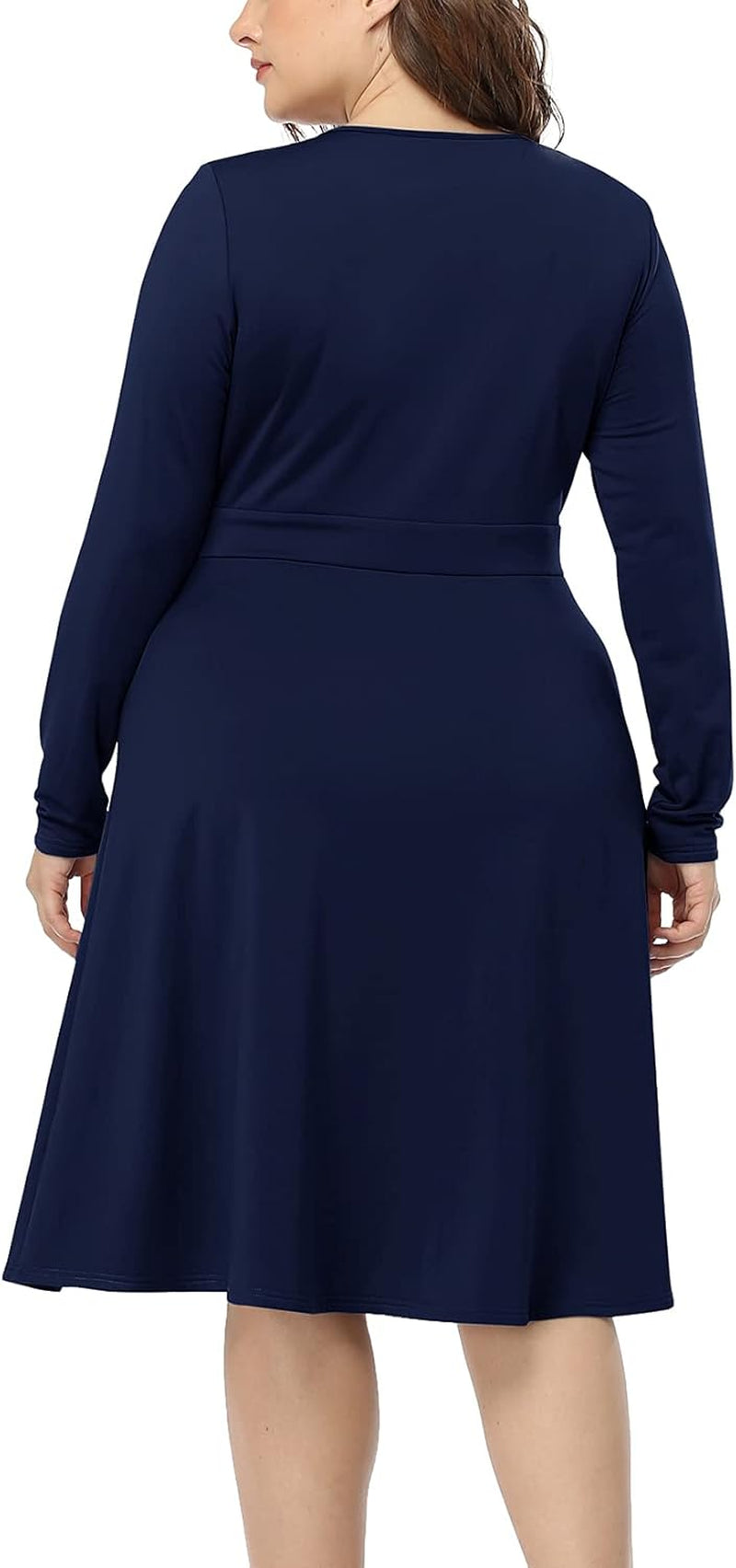 Women'S plus Size V-Neckline Stretchy Casual Long Sleeve Mini plus Size Party Dress
