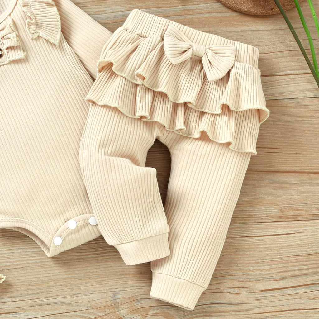 Preemie Newborn Infant Baby Girls Clothes Ribbed Bodysuit Pants Set Fall Winter Outfits