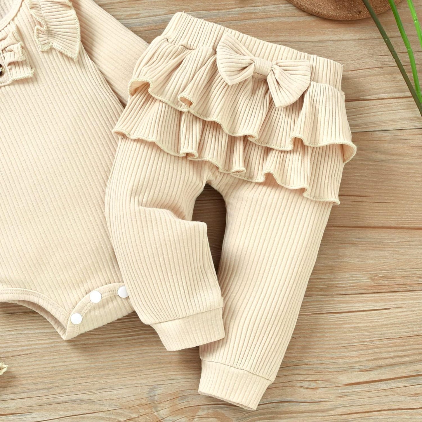 Preemie Newborn Infant Baby Girls Clothes Ribbed Bodysuit Pants Set Fall Winter Outfits