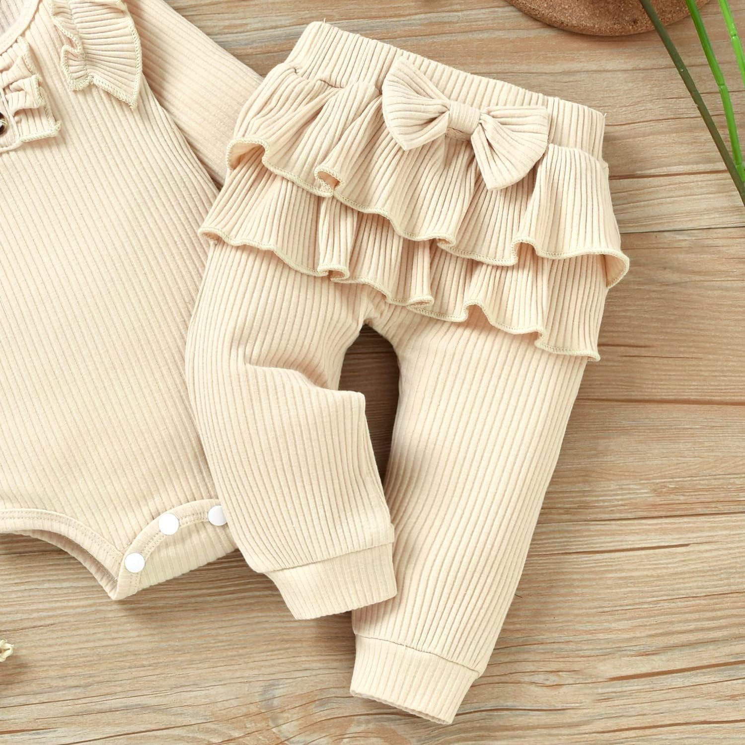 Preemie Newborn Infant Baby Girls Clothes Ribbed Bodysuit Pants Set Fall Winter Outfits