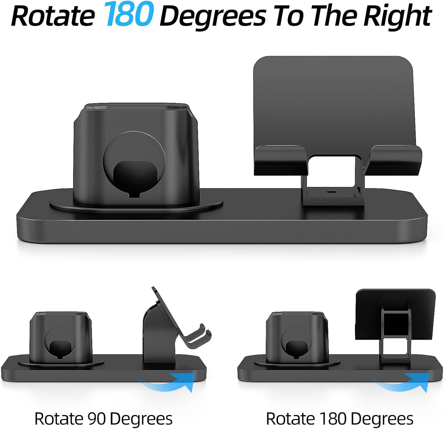180°Rotation Phone Charger Stand Holder，3In1 Charger Dock, Charging Stand for Apple Iwatch/Airpods/Ipad and Most Smartphones (Black1)