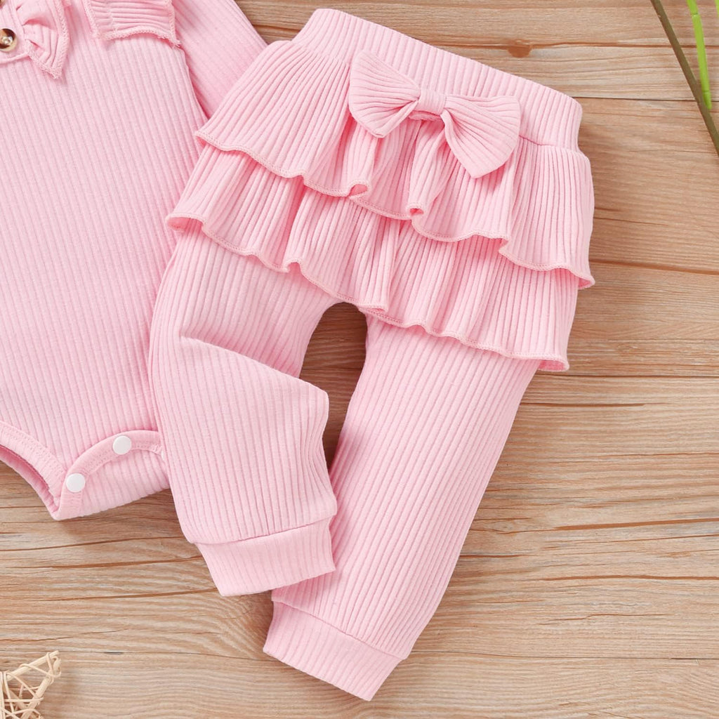 Preemie Newborn Infant Baby Girls Clothes Ribbed Bodysuit Pants Set Fall Winter Outfits