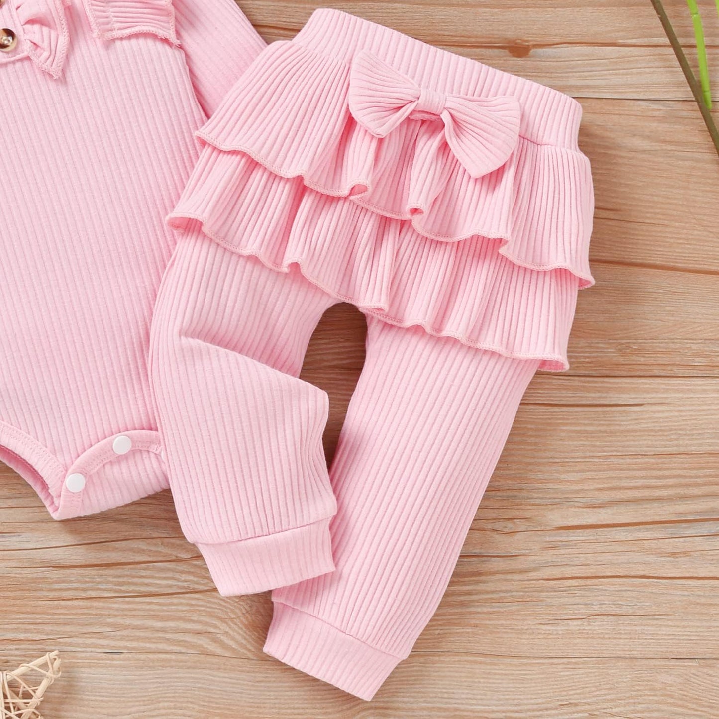 Preemie Newborn Infant Baby Girls Clothes Ribbed Bodysuit Pants Set Fall Winter Outfits