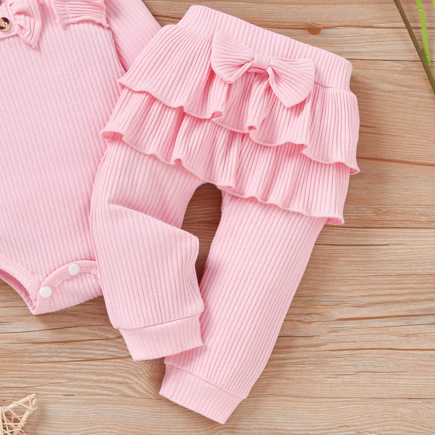 Preemie Newborn Infant Baby Girls Clothes Ribbed Bodysuit Pants Set Fall Winter Outfits