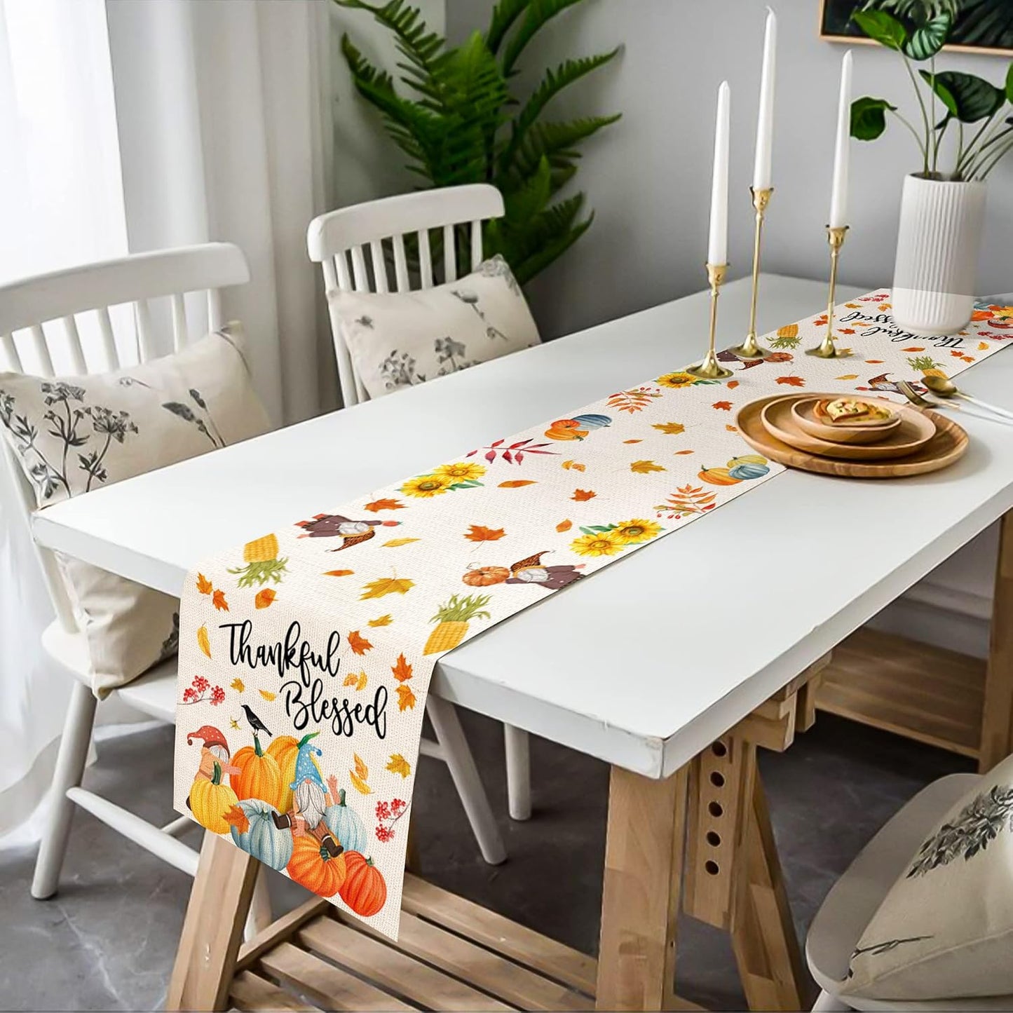 Thanksgiving Table Runner 72 Inch Long, Burlap Thanksgiving Runners for Table Coffee Dining, Thanksgiving Pumpkin Gnome Decor Farmhouse Table Runner Kitchen Decor