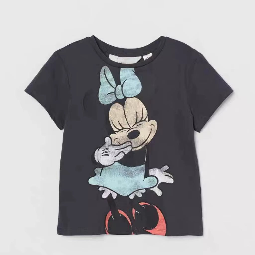 Minnie Printing T-Shirt Babies Girls O-Neck Bottoming Shirt Fashion Simple Cute Short Sleeve Tops Child Cartoon Clothes